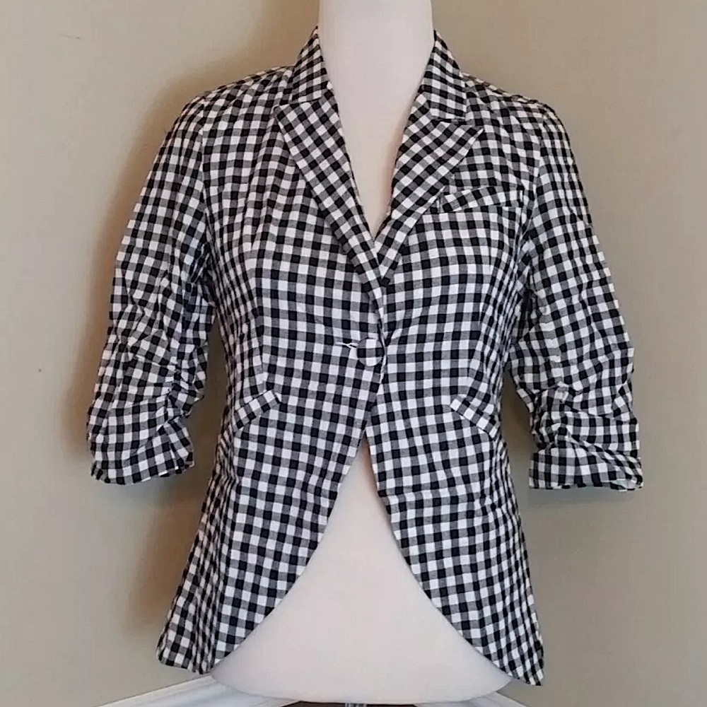 Black Ivory Checkered Gingham One Button ModCloth Blazer Jacket by Esley XS